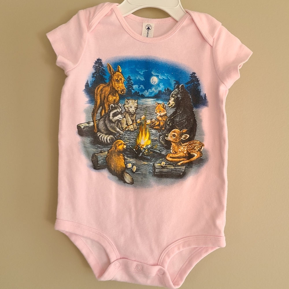Light pink onesie/bodysuit with animals on front
